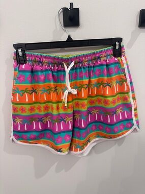 Jess Lea NWT XL Tropical Stripe Palm Print Drawstring Shorts - Multicolor